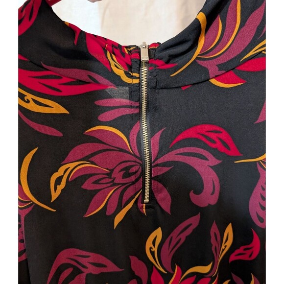 Liz Claiborne Blouse Womens 3X Black Floral Scroll Keyhole Ring Neck Long Sleeve - Picture 9 of 16